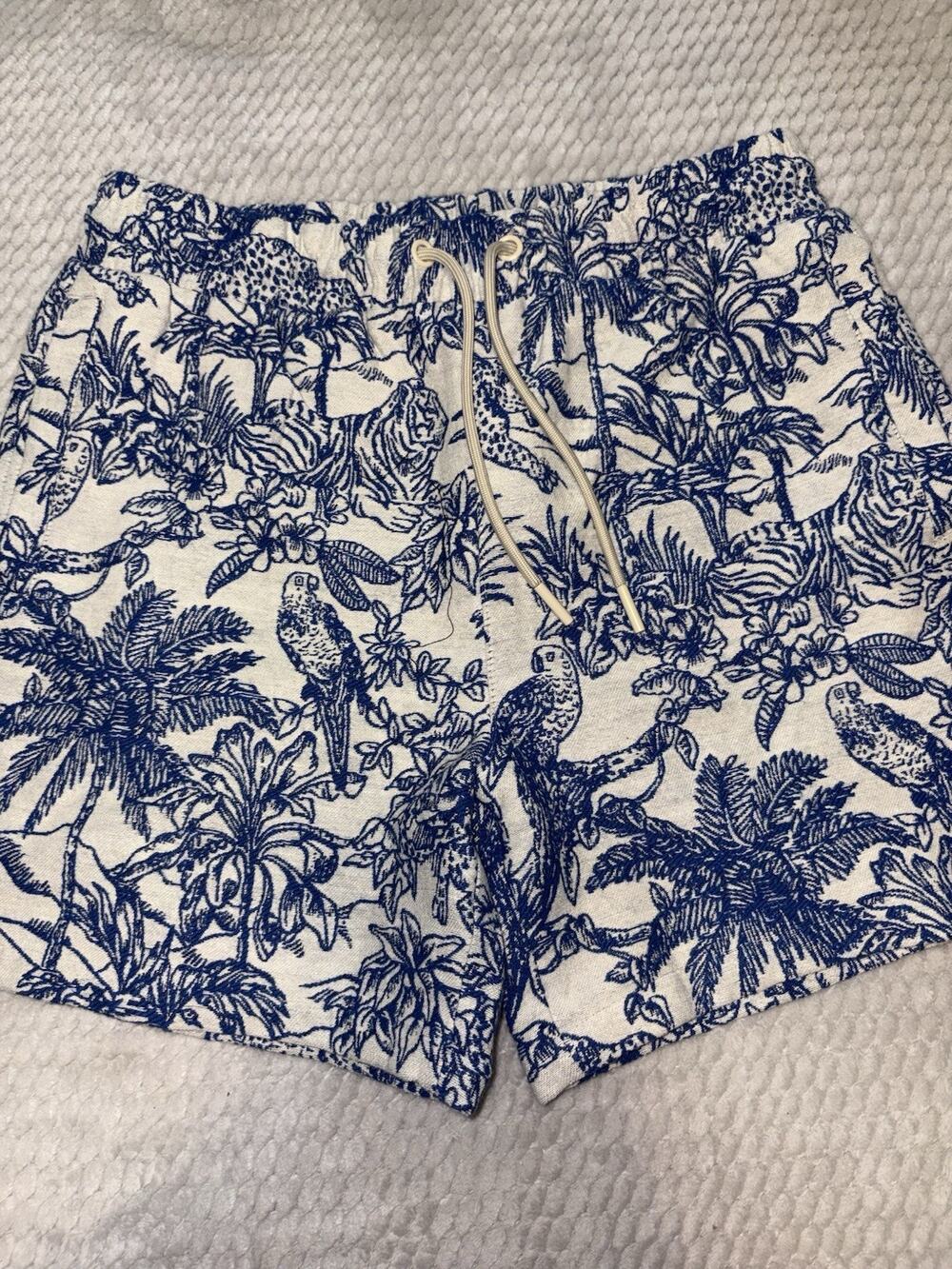 Maison Article White Blue Safari Print Men's Size Small Shorts Lined 0341-x